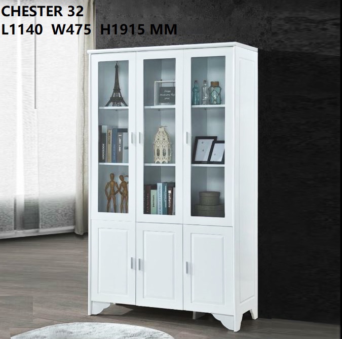 CHESTER 32- 3 DOOR BOOK CABINET ( WHITE )